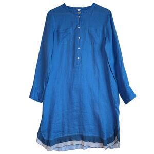 J Crew Tunic Dress Medium Blue Linen Button Up